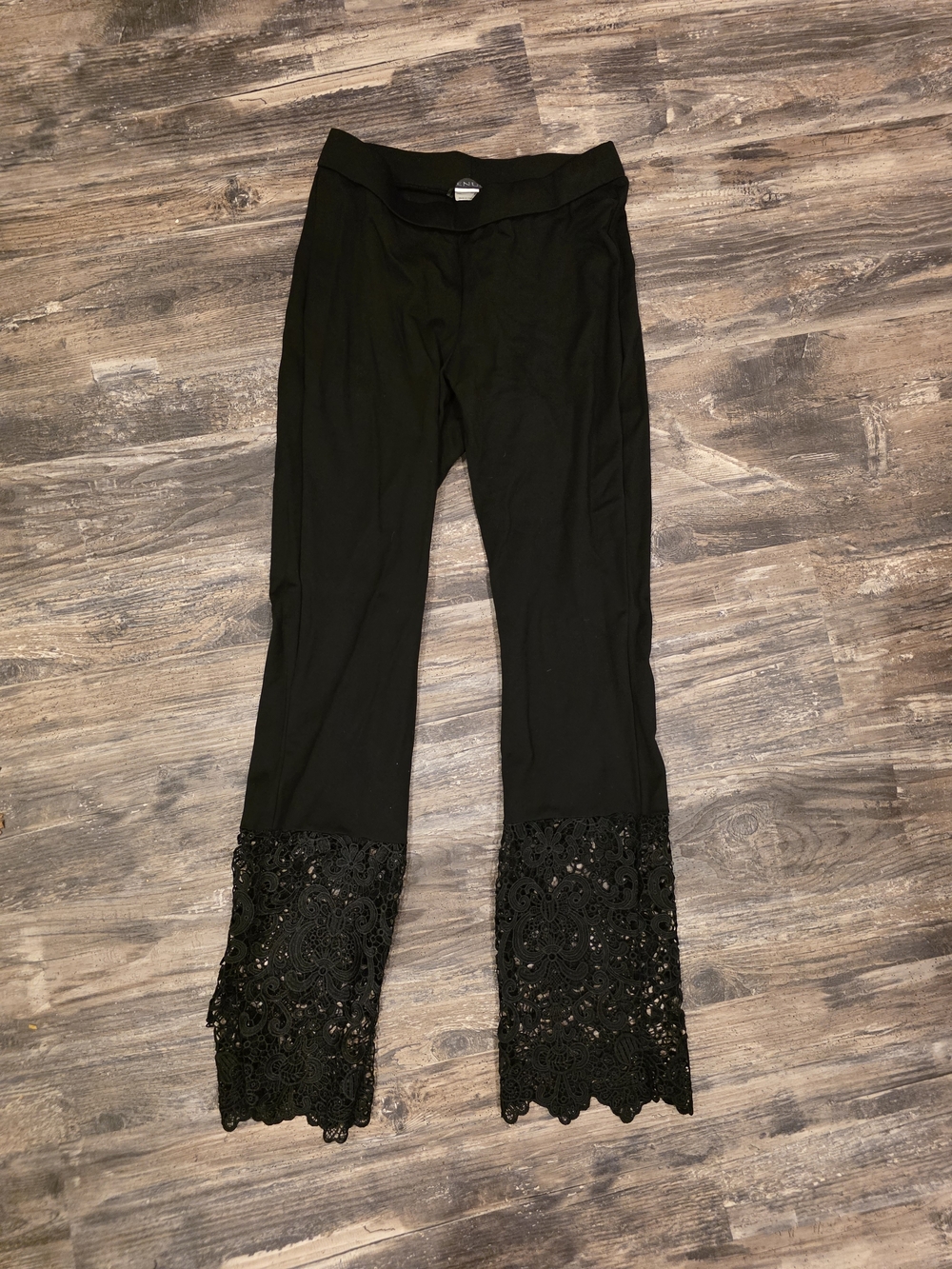 VENUS Black Lace-Hem Wide Leg Pants